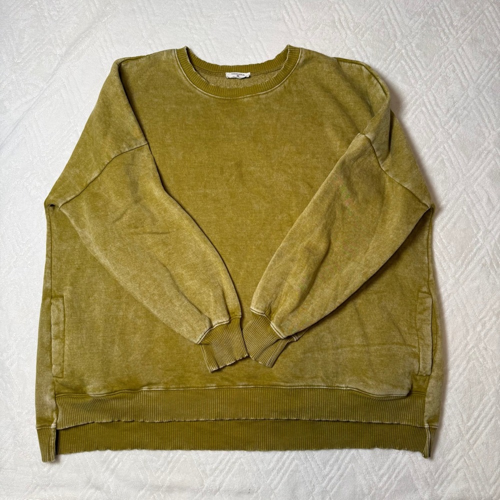 Acid Wash Oversized Zenana 3X Olive Green Pullover Sweatshirt Pockets